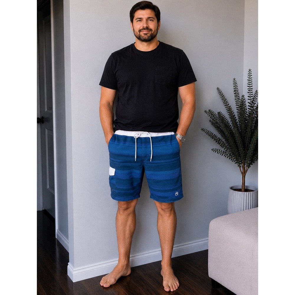 Ocean Current Mens Blue Striped Board Shorts Cargo Pocket Swim Trunks Size 38